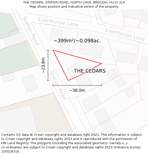 THE CEDARS, STATION ROAD, NORTH CAVE, BROUGH, HU15 2LA: Plot and title map