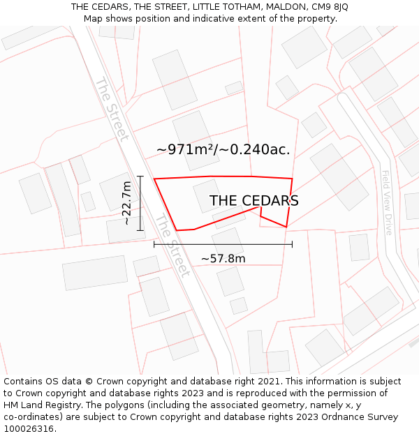 THE CEDARS, THE STREET, LITTLE TOTHAM, MALDON, CM9 8JQ: Plot and title map