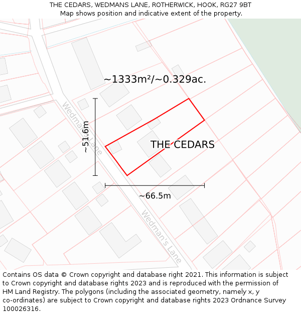 THE CEDARS, WEDMANS LANE, ROTHERWICK, HOOK, RG27 9BT: Plot and title map