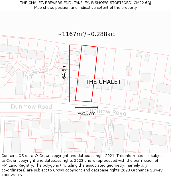 THE CHALET, BREWERS END, TAKELEY, BISHOP'S STORTFORD, CM22 6QJ: Plot and title map