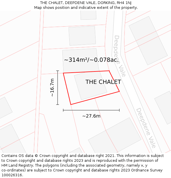 THE CHALET, DEEPDENE VALE, DORKING, RH4 1NJ: Plot and title map