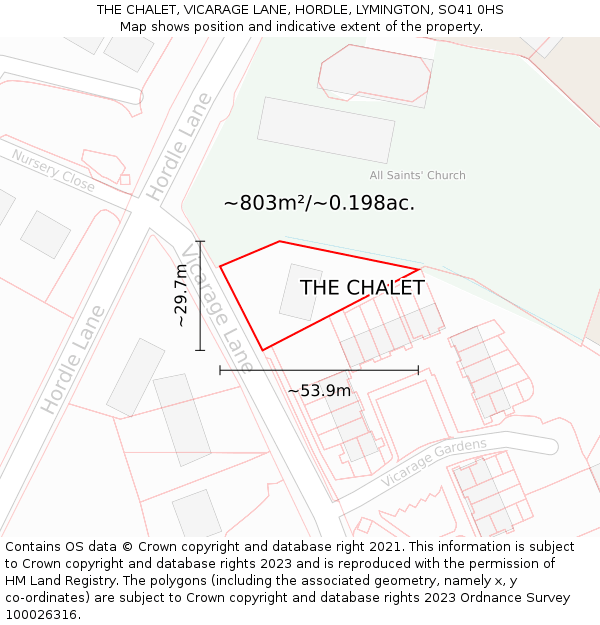 THE CHALET, VICARAGE LANE, HORDLE, LYMINGTON, SO41 0HS: Plot and title map