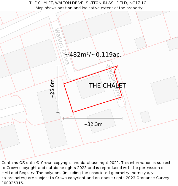 THE CHALET, WALTON DRIVE, SUTTON-IN-ASHFIELD, NG17 1GL: Plot and title map