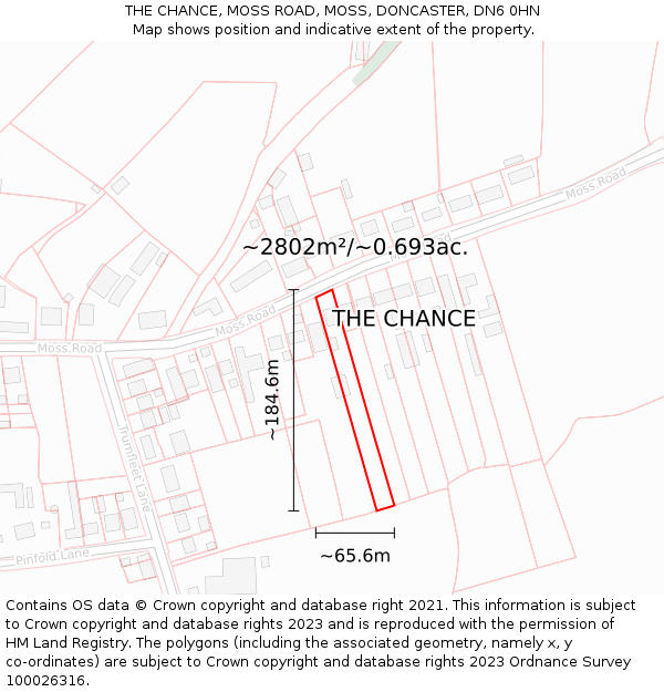 THE CHANCE, MOSS ROAD, MOSS, DONCASTER, DN6 0HN: Plot and title map