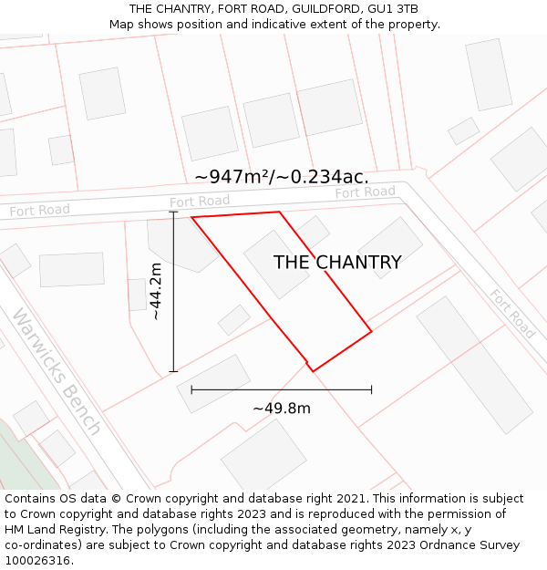 THE CHANTRY, FORT ROAD, GUILDFORD, GU1 3TB: Plot and title map