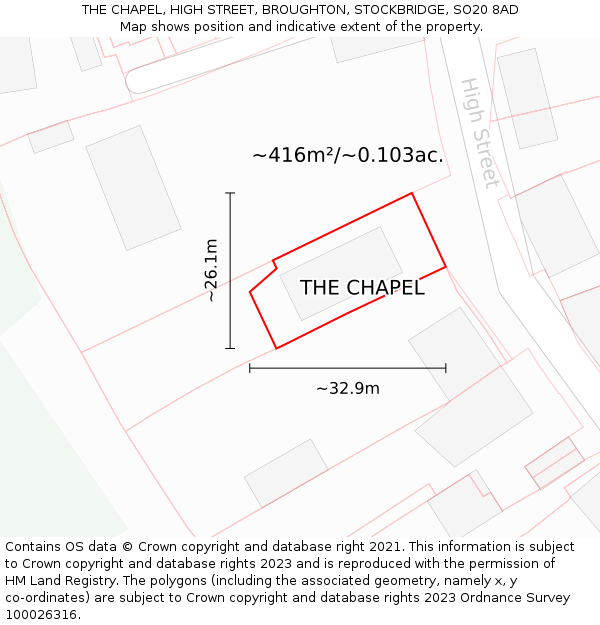 THE CHAPEL, HIGH STREET, BROUGHTON, STOCKBRIDGE, SO20 8AD: Plot and title map