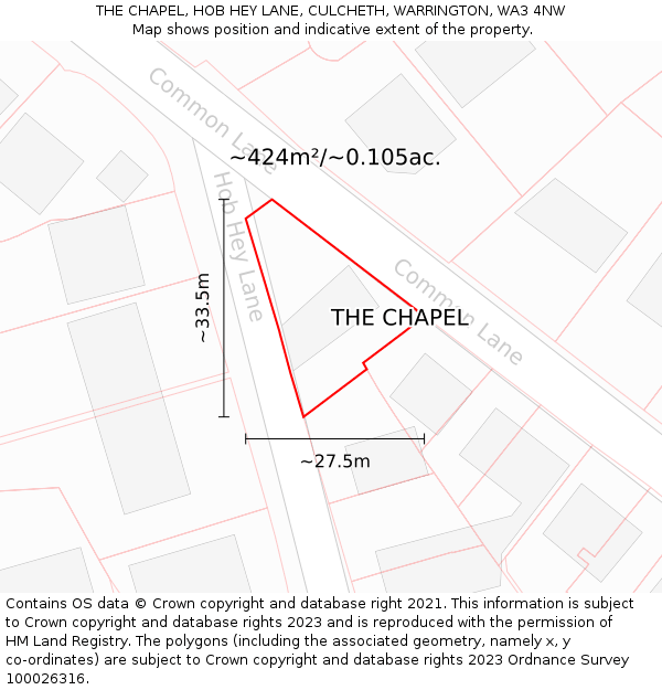 THE CHAPEL, HOB HEY LANE, CULCHETH, WARRINGTON, WA3 4NW: Plot and title map