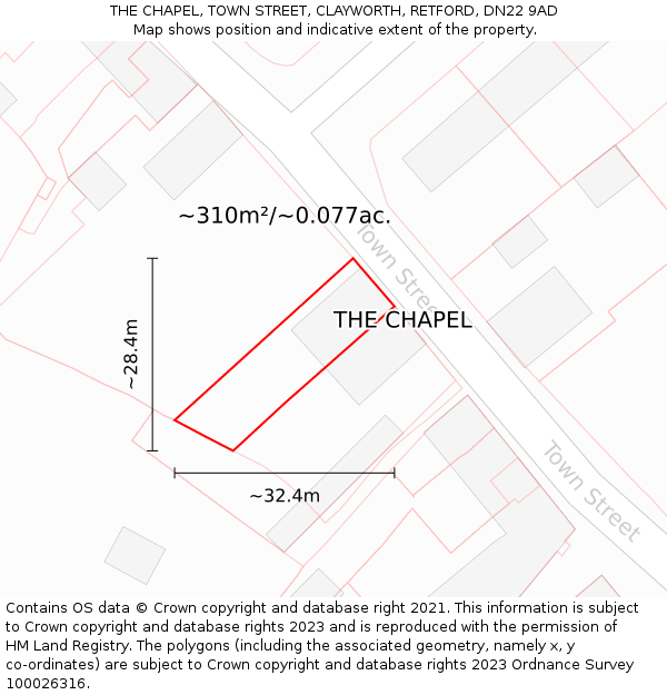 THE CHAPEL, TOWN STREET, CLAYWORTH, RETFORD, DN22 9AD: Plot and title map