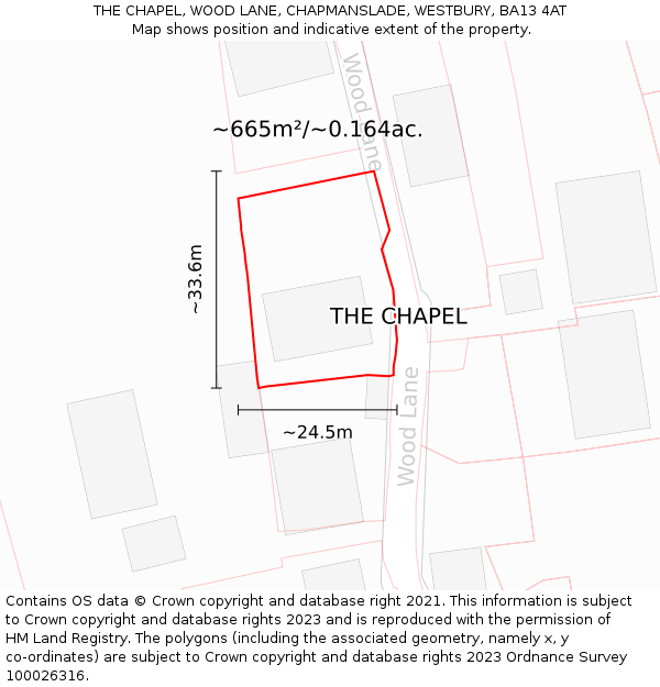 THE CHAPEL, WOOD LANE, CHAPMANSLADE, WESTBURY, BA13 4AT: Plot and title map