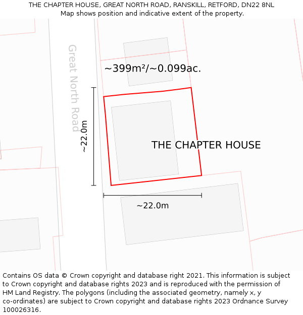 THE CHAPTER HOUSE, GREAT NORTH ROAD, RANSKILL, RETFORD, DN22 8NL: Plot and title map