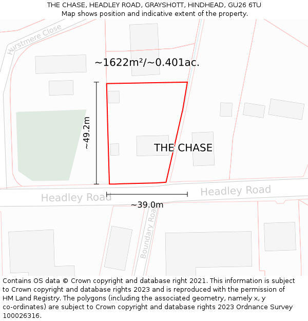 THE CHASE, HEADLEY ROAD, GRAYSHOTT, HINDHEAD, GU26 6TU: Plot and title map