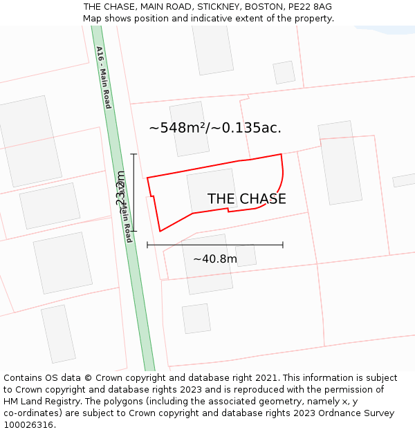 THE CHASE, MAIN ROAD, STICKNEY, BOSTON, PE22 8AG: Plot and title map