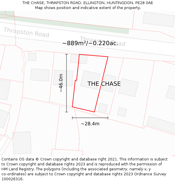 THE CHASE, THRAPSTON ROAD, ELLINGTON, HUNTINGDON, PE28 0AE: Plot and title map