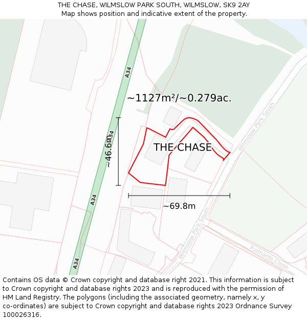 THE CHASE, WILMSLOW PARK SOUTH, WILMSLOW, SK9 2AY: Plot and title map