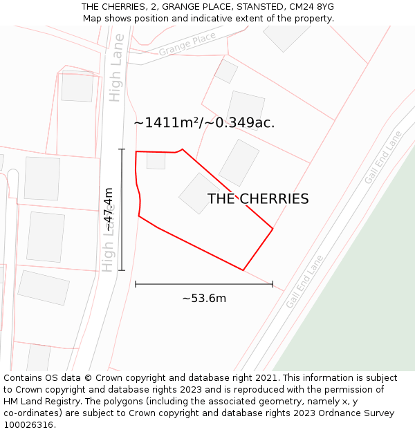 THE CHERRIES, 2, GRANGE PLACE, STANSTED, CM24 8YG: Plot and title map