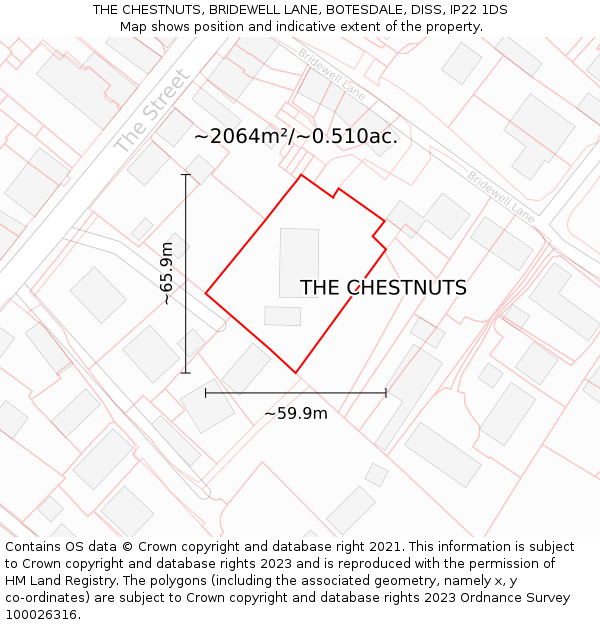 THE CHESTNUTS, BRIDEWELL LANE, BOTESDALE, DISS, IP22 1DS: Plot and title map