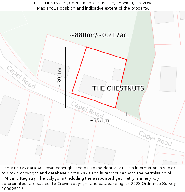 THE CHESTNUTS, CAPEL ROAD, BENTLEY, IPSWICH, IP9 2DW: Plot and title map