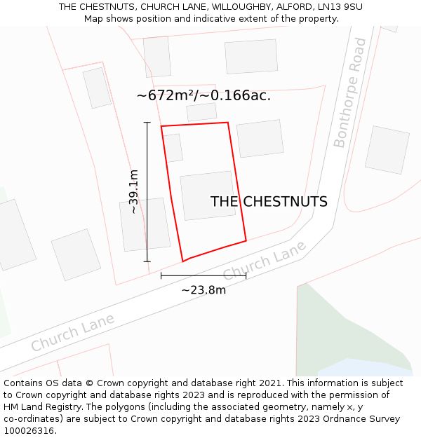 THE CHESTNUTS, CHURCH LANE, WILLOUGHBY, ALFORD, LN13 9SU: Plot and title map