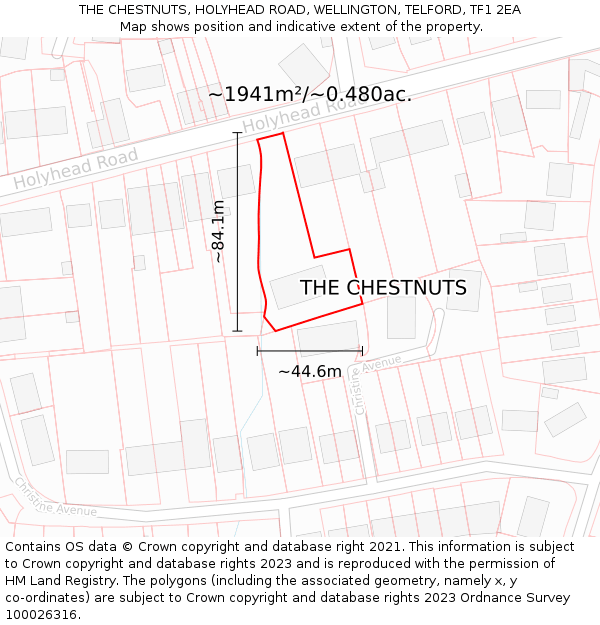 THE CHESTNUTS, HOLYHEAD ROAD, WELLINGTON, TELFORD, TF1 2EA: Plot and title map