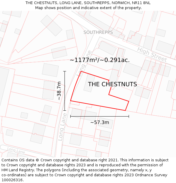 THE CHESTNUTS, LONG LANE, SOUTHREPPS, NORWICH, NR11 8NL: Plot and title map