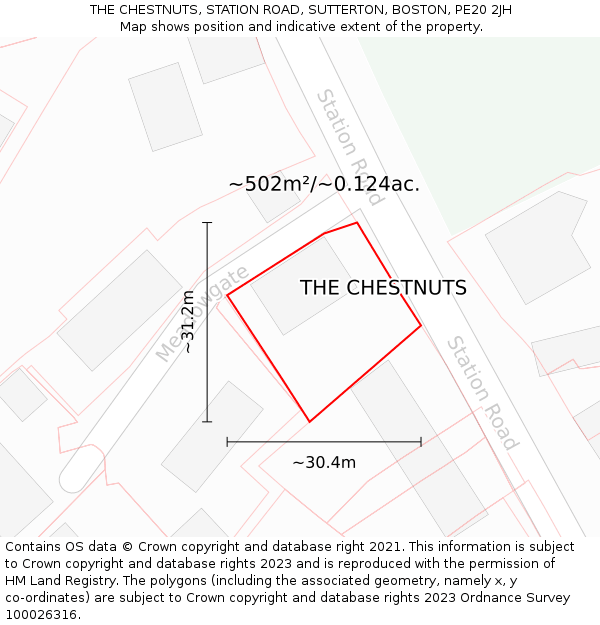 THE CHESTNUTS, STATION ROAD, SUTTERTON, BOSTON, PE20 2JH: Plot and title map