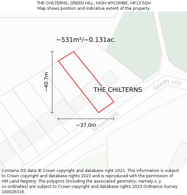 THE CHILTERNS, GREEN HILL, HIGH WYCOMBE, HP13 5QH: Plot and title map