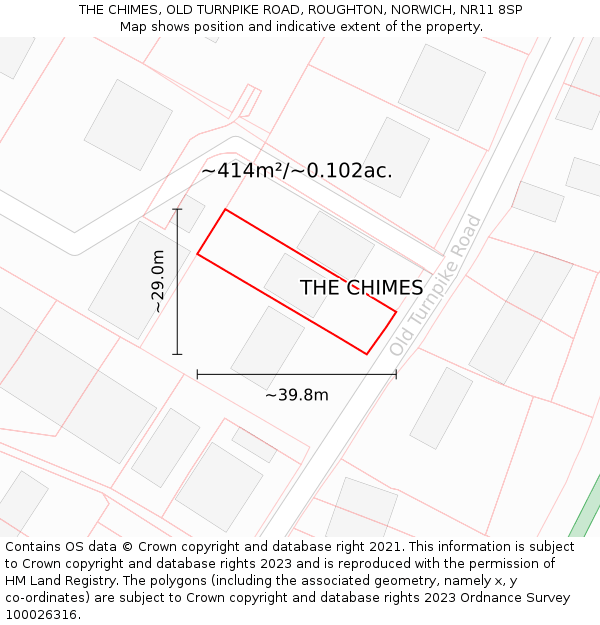 THE CHIMES, OLD TURNPIKE ROAD, ROUGHTON, NORWICH, NR11 8SP: Plot and title map