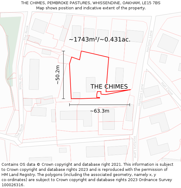 THE CHIMES, PEMBROKE PASTURES, WHISSENDINE, OAKHAM, LE15 7BS: Plot and title map