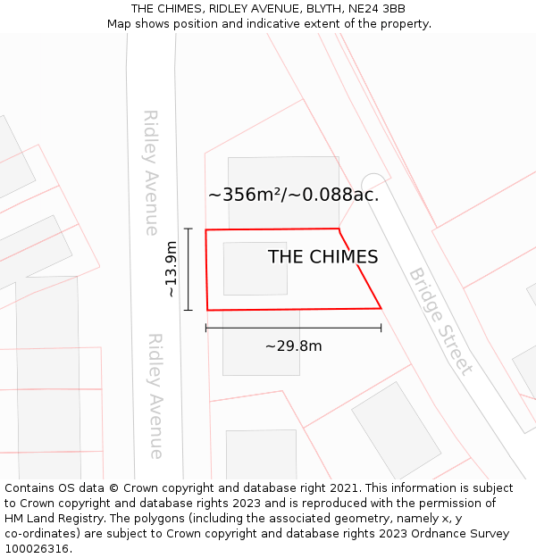 THE CHIMES, RIDLEY AVENUE, BLYTH, NE24 3BB: Plot and title map