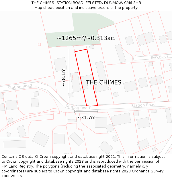 THE CHIMES, STATION ROAD, FELSTED, DUNMOW, CM6 3HB: Plot and title map