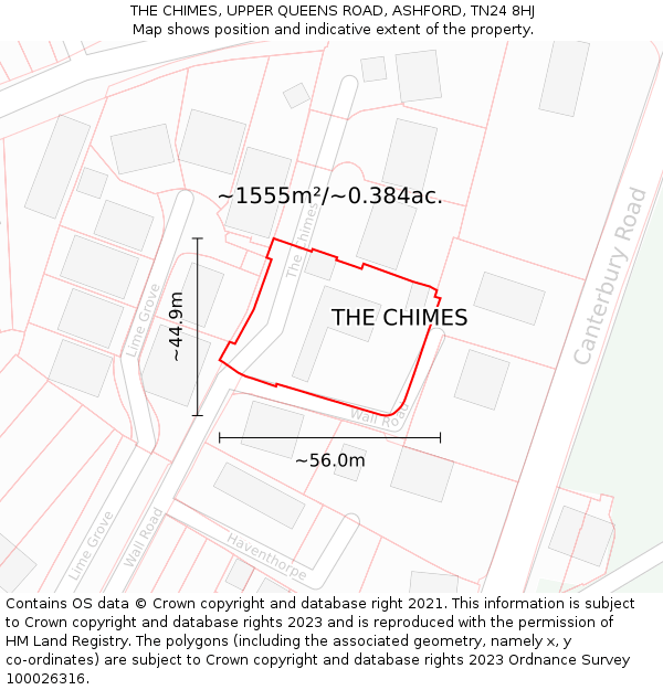 THE CHIMES, UPPER QUEENS ROAD, ASHFORD, TN24 8HJ: Plot and title map