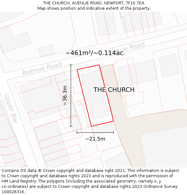 THE CHURCH, AVENUE ROAD, NEWPORT, TF10 7EA: Plot and title map