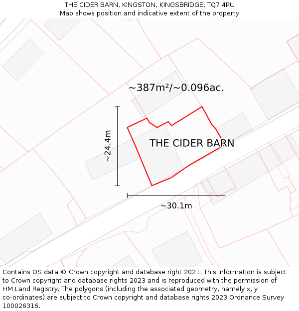 THE CIDER BARN, KINGSTON, KINGSBRIDGE, TQ7 4PU: Plot and title map