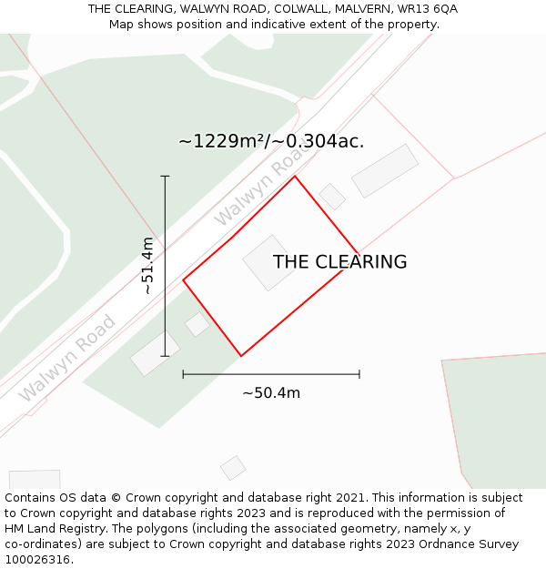 THE CLEARING, WALWYN ROAD, COLWALL, MALVERN, WR13 6QA: Plot and title map