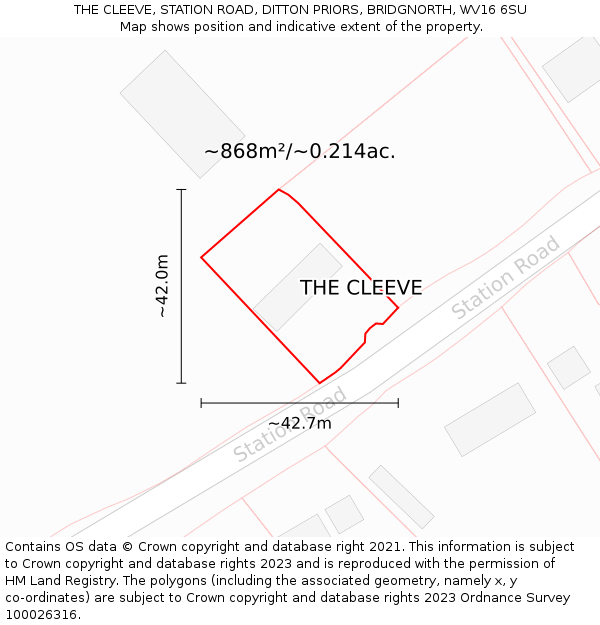 THE CLEEVE, STATION ROAD, DITTON PRIORS, BRIDGNORTH, WV16 6SU: Plot and title map