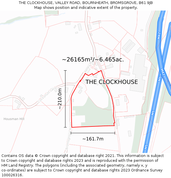 THE CLOCKHOUSE, VALLEY ROAD, BOURNHEATH, BROMSGROVE, B61 9JB: Plot and title map