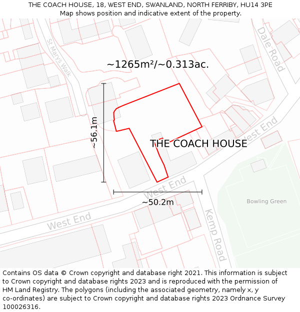 THE COACH HOUSE, 18, WEST END, SWANLAND, NORTH FERRIBY, HU14 3PE: Plot and title map