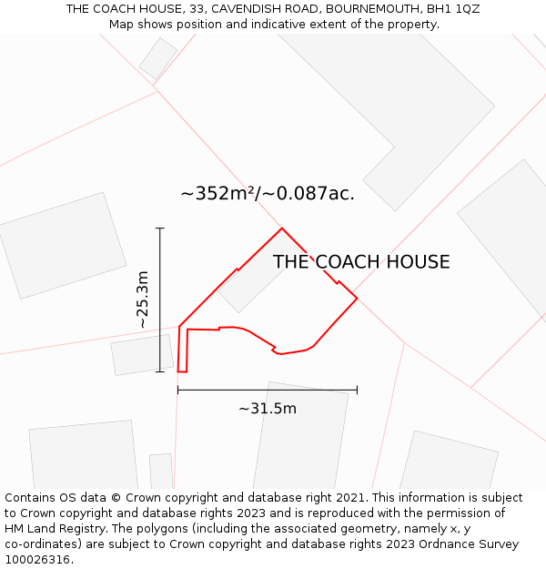 THE COACH HOUSE, 33, CAVENDISH ROAD, BOURNEMOUTH, BH1 1QZ: Plot and title map