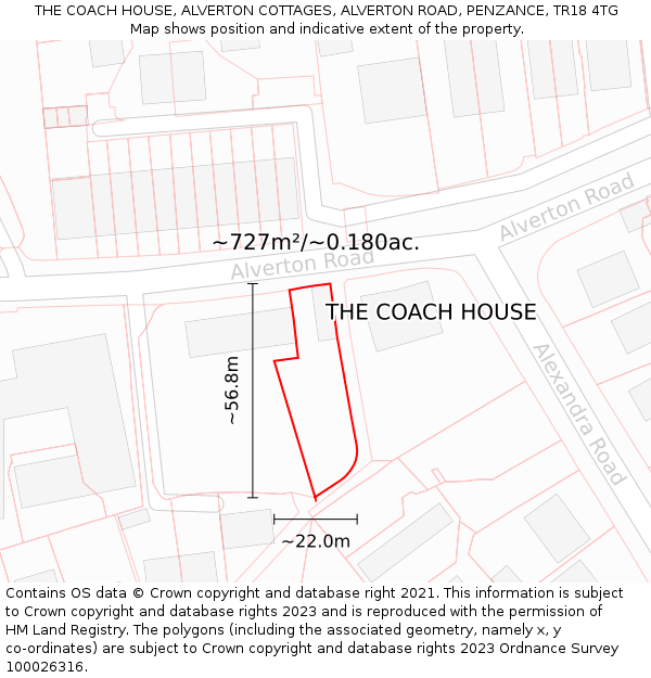 THE COACH HOUSE, ALVERTON COTTAGES, ALVERTON ROAD, PENZANCE, TR18 4TG: Plot and title map