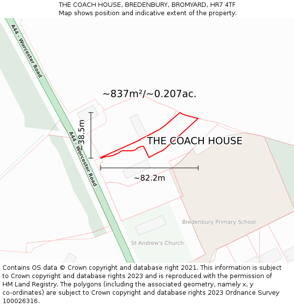 THE COACH HOUSE, BREDENBURY, BROMYARD, HR7 4TF: Plot and title map