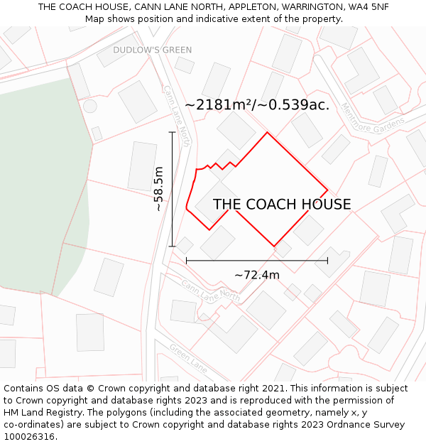 THE COACH HOUSE, CANN LANE NORTH, APPLETON, WARRINGTON, WA4 5NF: Plot and title map