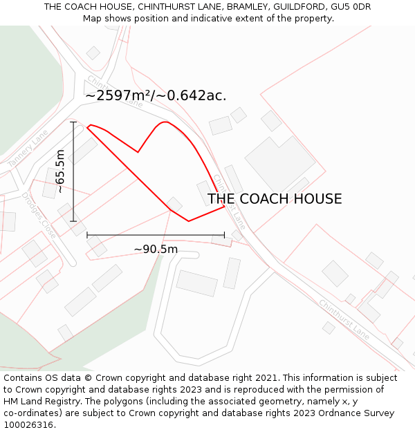 THE COACH HOUSE, CHINTHURST LANE, BRAMLEY, GUILDFORD, GU5 0DR: Plot and title map