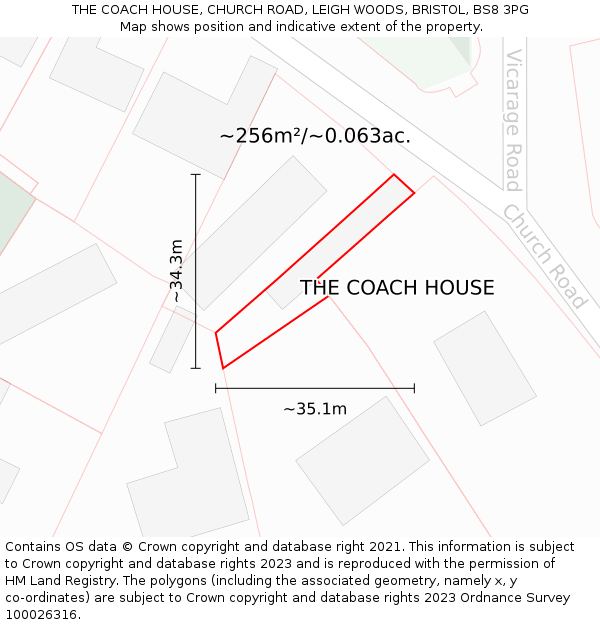 THE COACH HOUSE, CHURCH ROAD, LEIGH WOODS, BRISTOL, BS8 3PG: Plot and title map