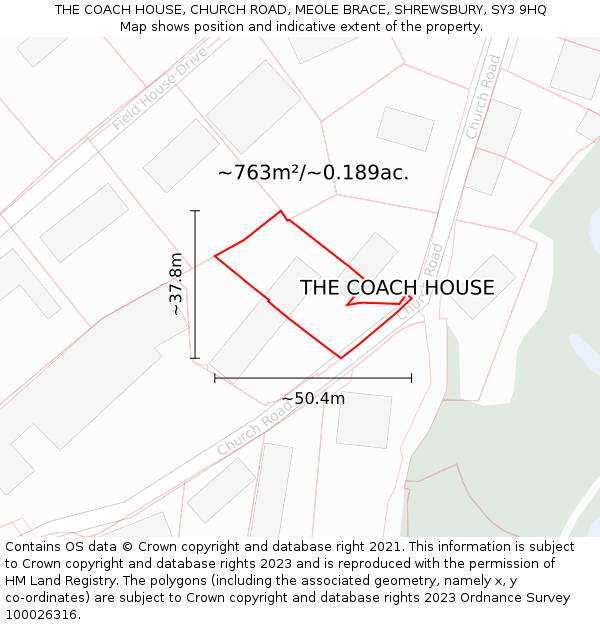 THE COACH HOUSE, CHURCH ROAD, MEOLE BRACE, SHREWSBURY, SY3 9HQ: Plot and title map