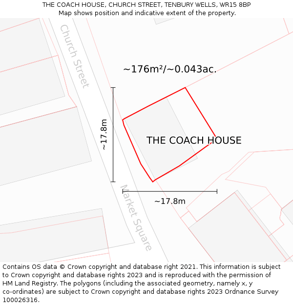 THE COACH HOUSE, CHURCH STREET, TENBURY WELLS, WR15 8BP: Plot and title map