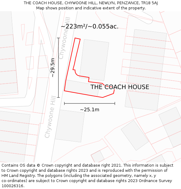 THE COACH HOUSE, CHYWOONE HILL, NEWLYN, PENZANCE, TR18 5AJ: Plot and title map