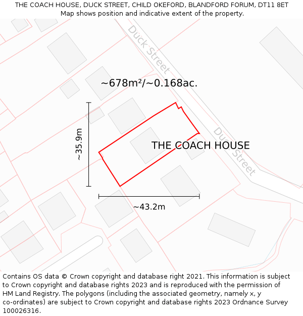 THE COACH HOUSE, DUCK STREET, CHILD OKEFORD, BLANDFORD FORUM, DT11 8ET: Plot and title map