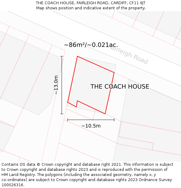 THE COACH HOUSE, FAIRLEIGH ROAD, CARDIFF, CF11 9JT: Plot and title map