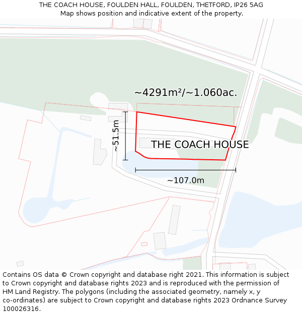 THE COACH HOUSE, FOULDEN HALL, FOULDEN, THETFORD, IP26 5AG: Plot and title map