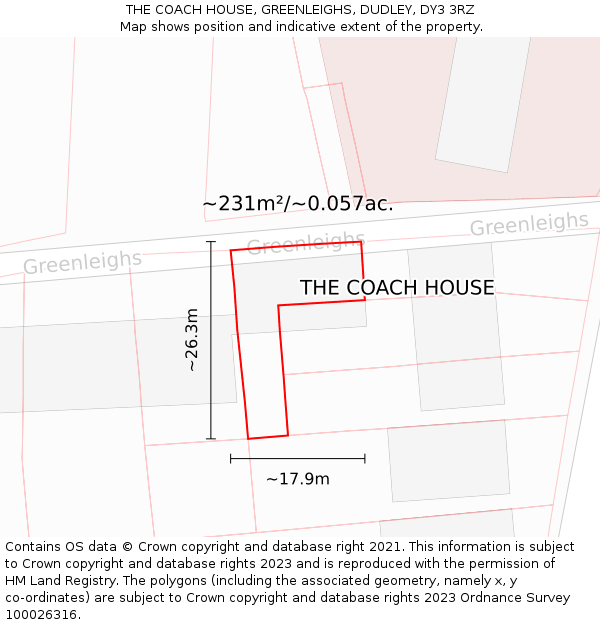 THE COACH HOUSE, GREENLEIGHS, DUDLEY, DY3 3RZ: Plot and title map